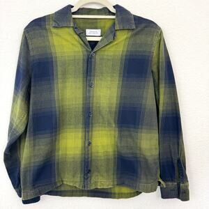 Saturdays NYC Mens Long Sleeve Button Shirt Size S Flannel Plaid Cotton Green